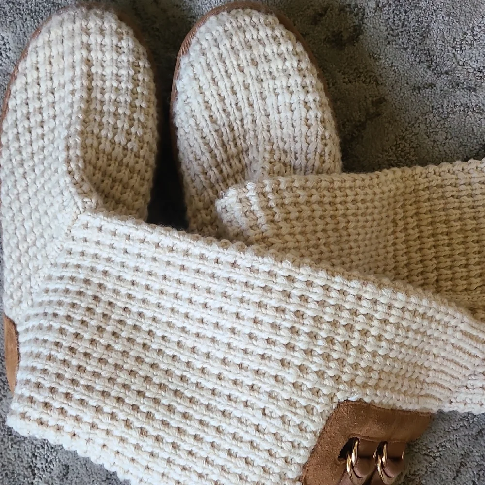UGG Tan Knit Winter Boots with Suede Trim - Picture 9 of 14
